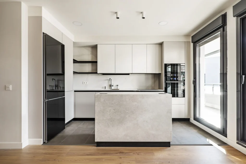 Custom dolomite kitchen island and countertops installed in a modern East Tennessee home