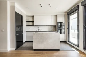 Custom dolomite kitchen island and countertops installed in a modern East Tennessee home
