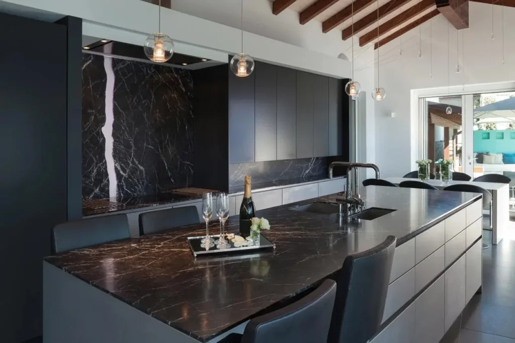 Custom soapstone kitchen island and countertops installed in a modern East Tennessee home